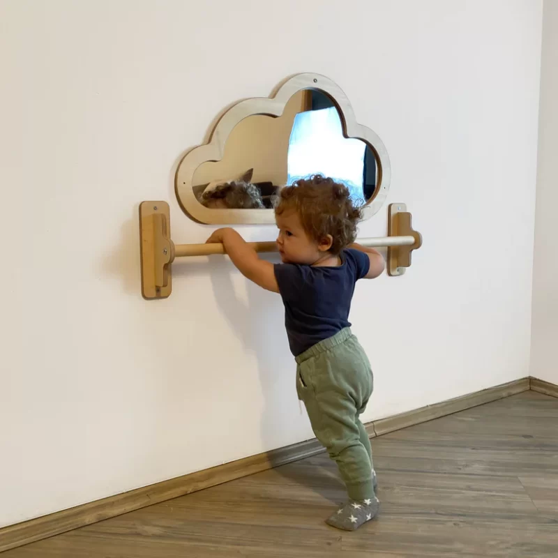 Miroir Montessori avec barre en bois Pull up Option 2